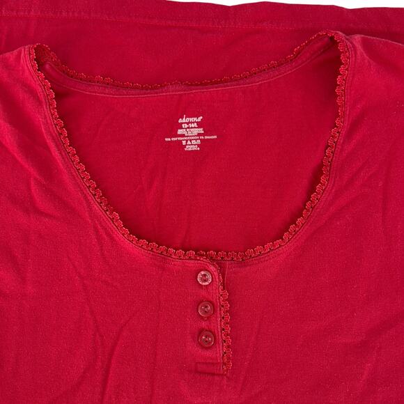 Adonna Long Sleeve Sleep Shirt Pajama Top 12-14 Large Red 95% Cotton - Picture 4 of 11